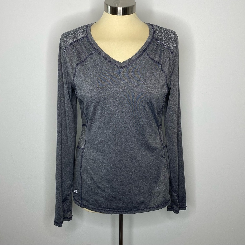 Athleta Grey Northern Lights Reflective Long Sleeve V-Neck Top